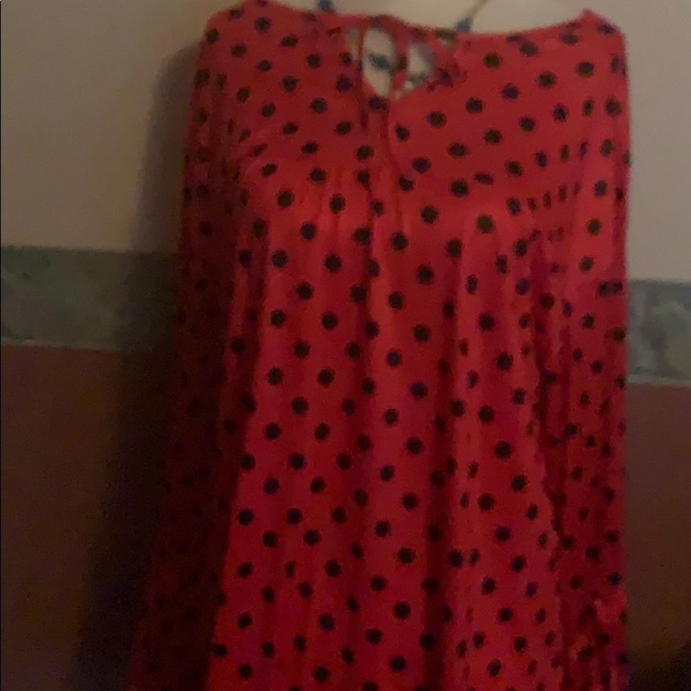 Red and black polka dot top